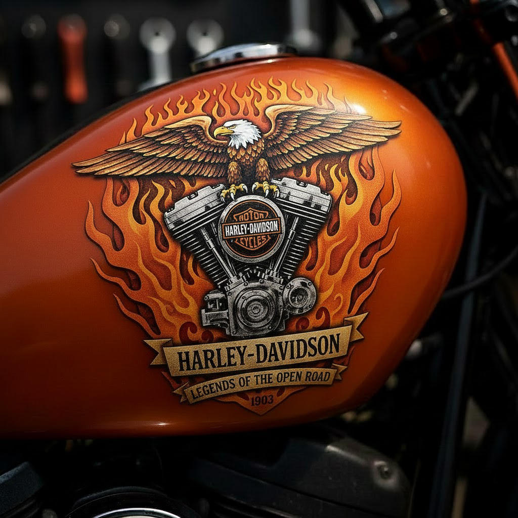 Harley-Davidson Flame & Eagle Tank Decal | 1903 Brand Motorcycle Sticker
