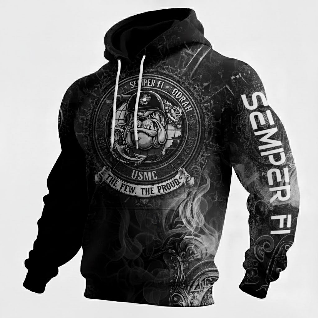 USMC Bulldog Retro Badge Dark Distressed Style Hardcore Sweatshirt