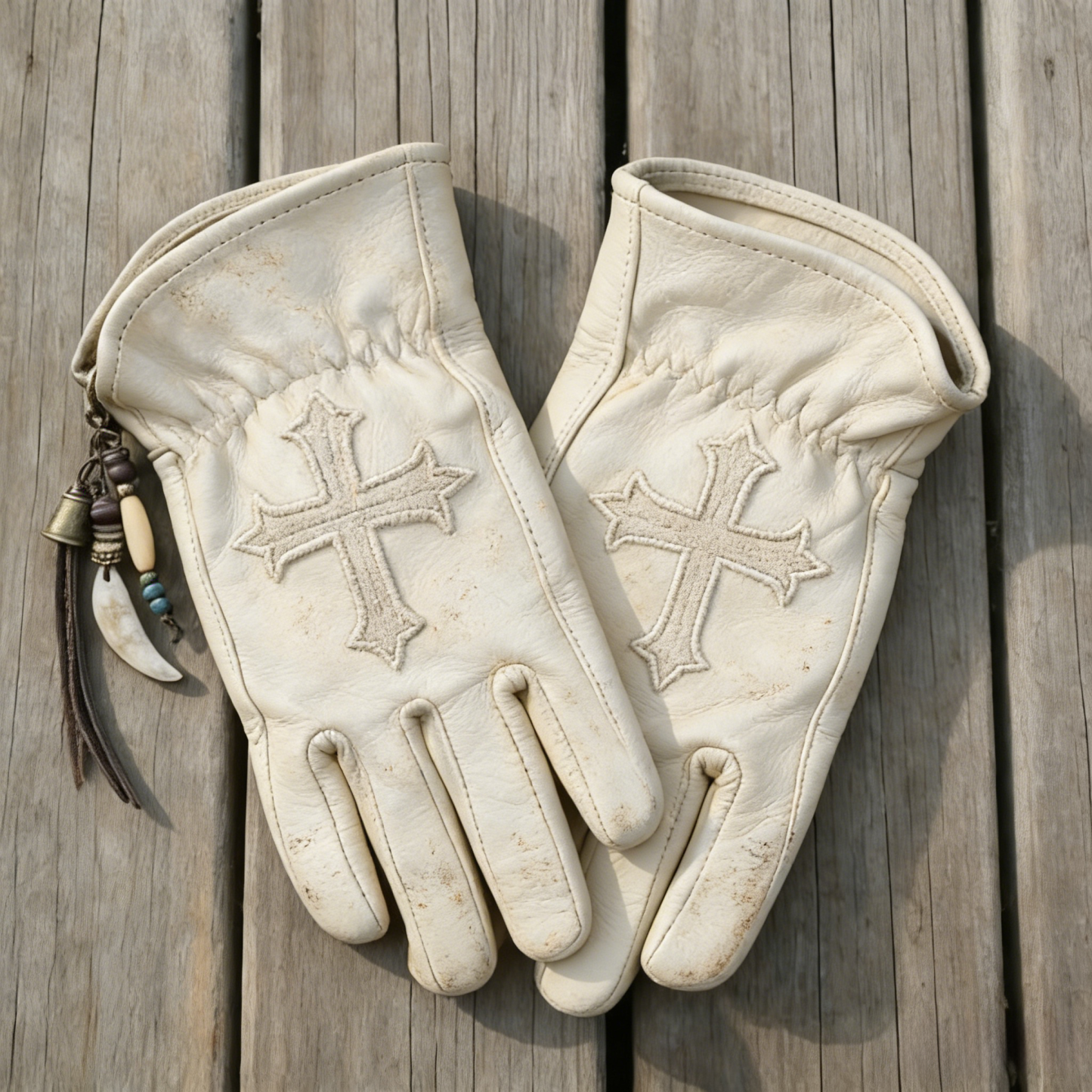 Gothic Vibe Dark Distressed Leather Cross Gloves