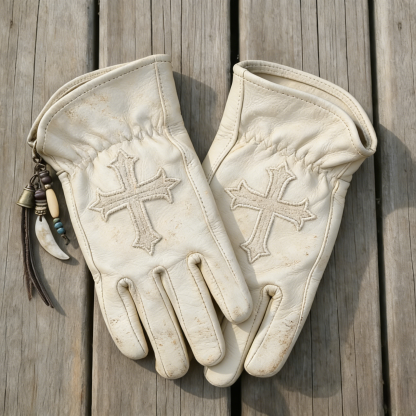 Gothic Vibe Dark Distressed Leather Cross Gloves