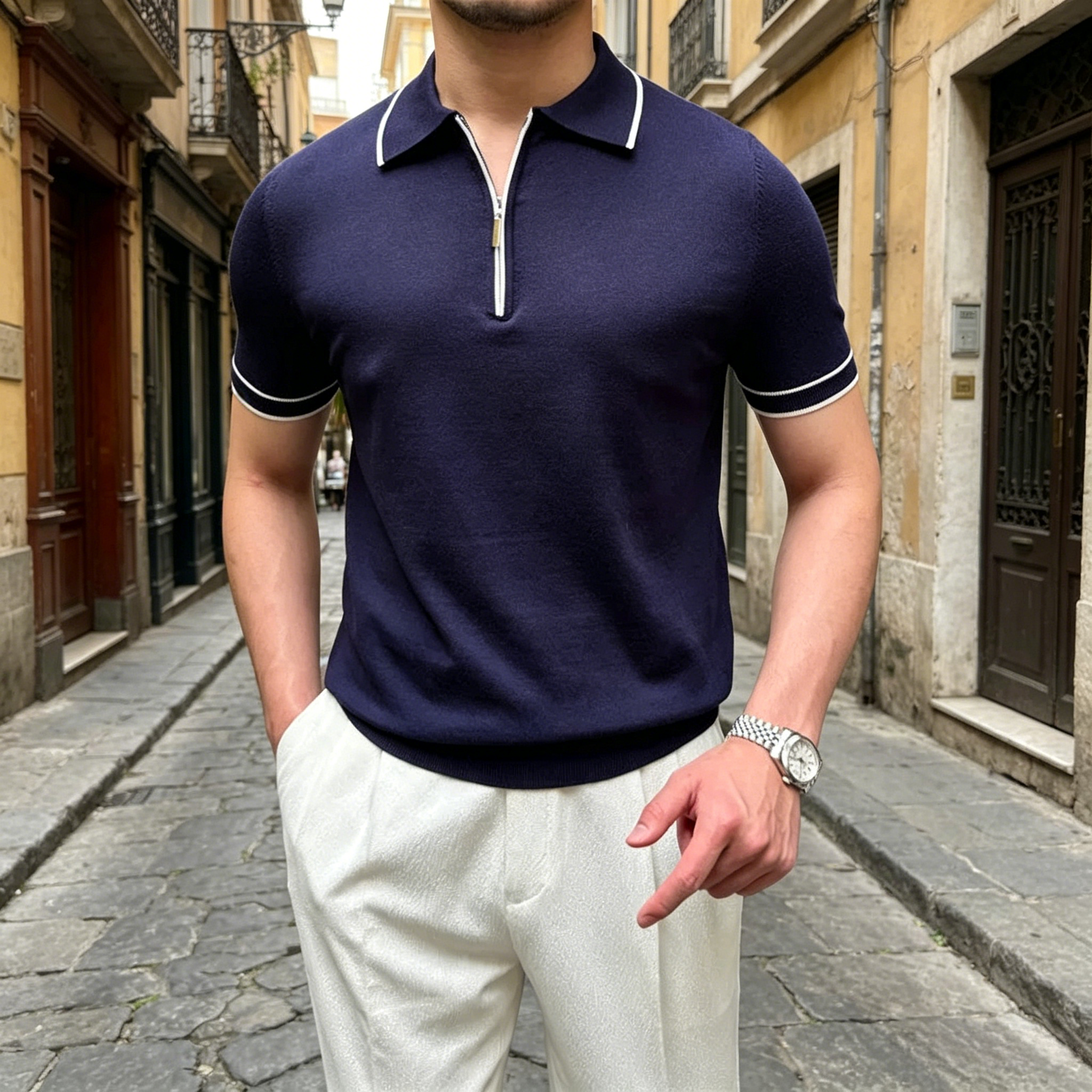 Contrast Yachting Knitted Zipper Polo