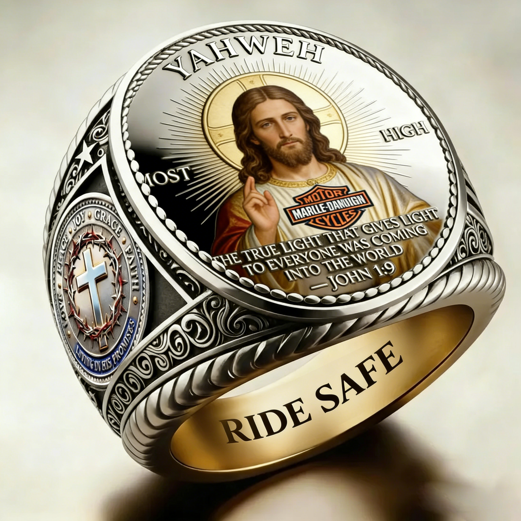 Jesus Protects My Ride Harley Rider Ring