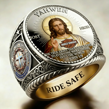 Jesus Protects My Ride Harley Rider Ring