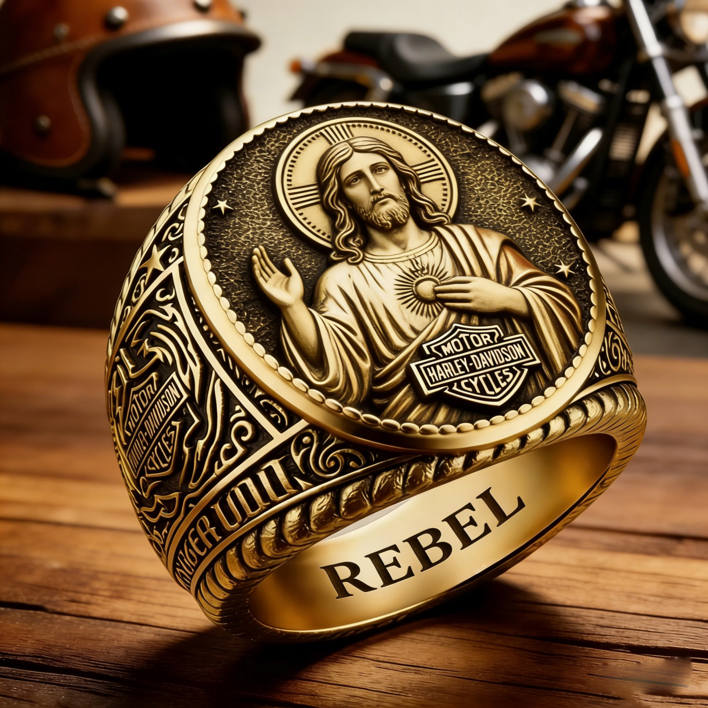 Jesus Protects My Ride Harley Rider Ring