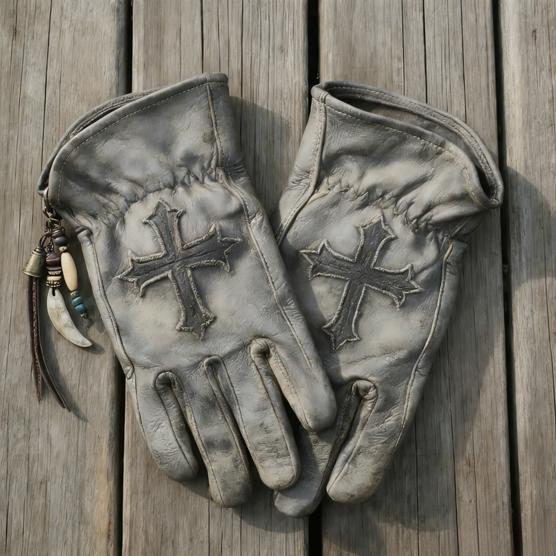 Gothic Vibe Dark Distressed Leather Cross Gloves