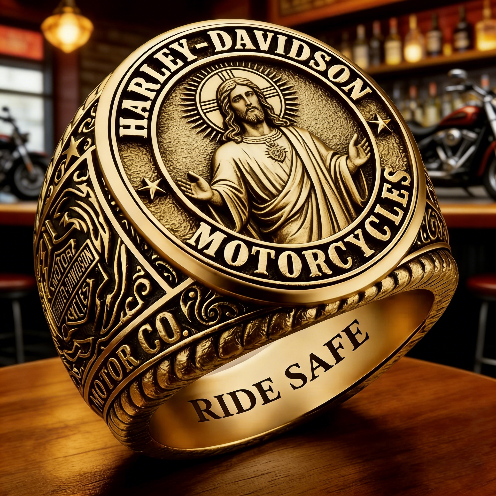Jesus Protects My Ride Harley Rider Ring