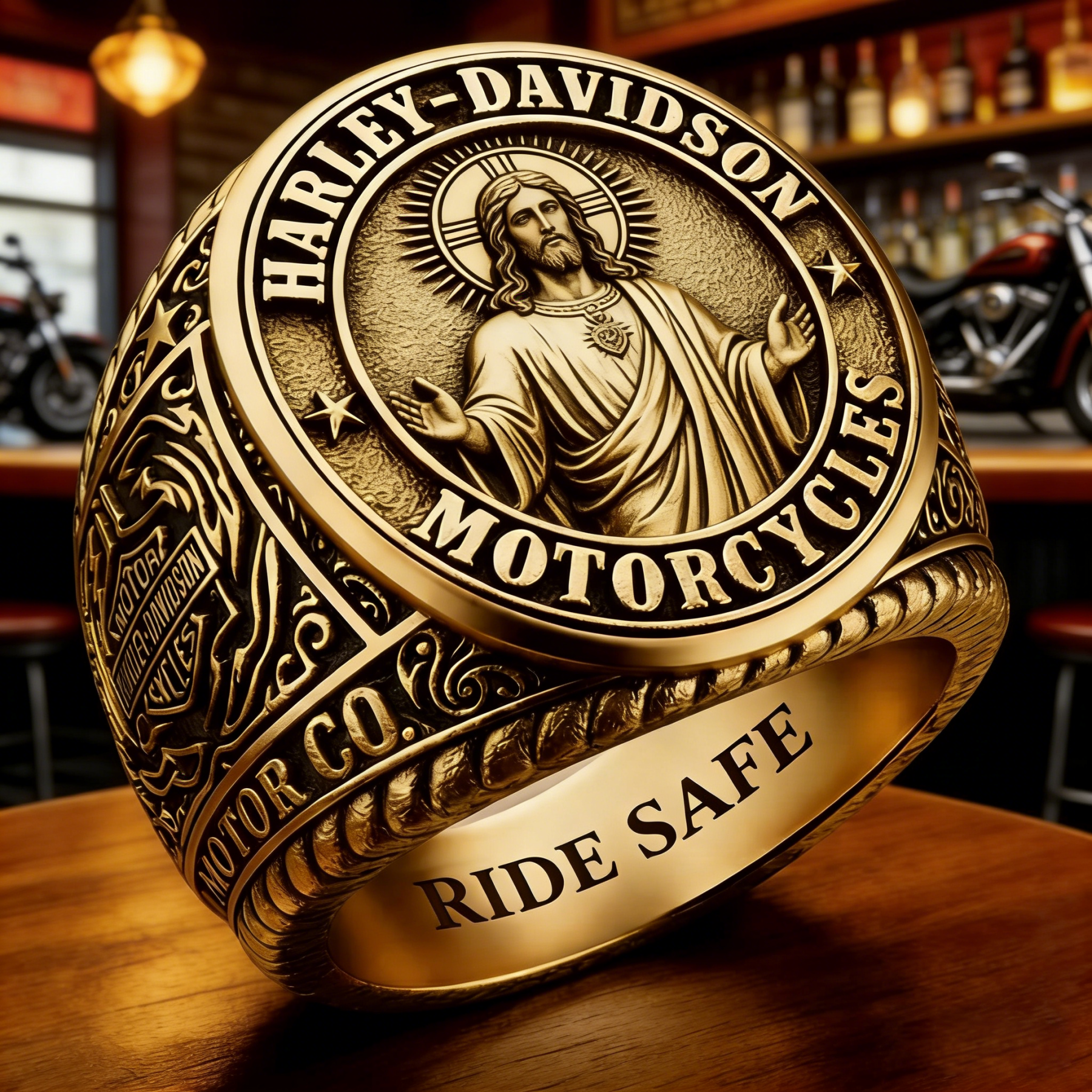 Jesus Protects My Ride Harley Rider Ring