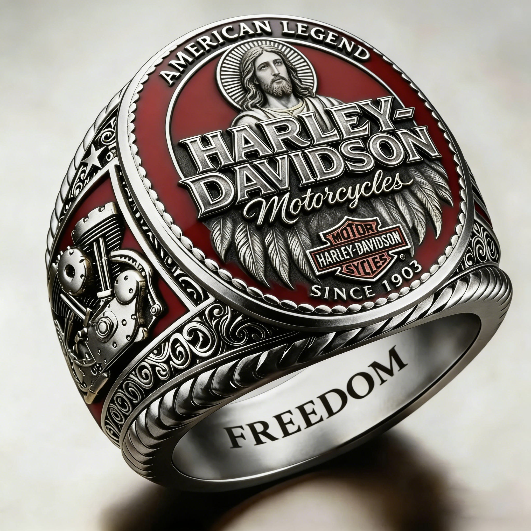 Jesus Protects My Ride Harley Rider Ring