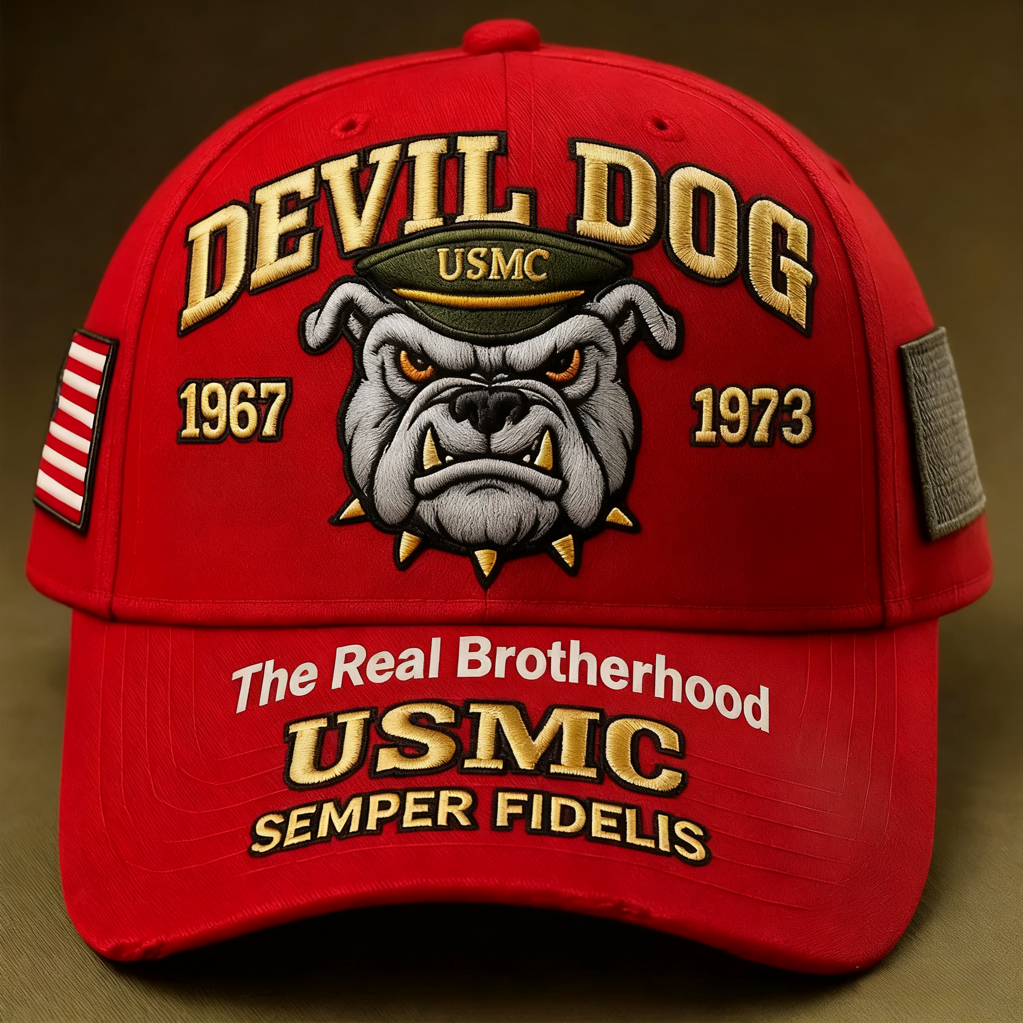 Vietnam War “Devil Dog” USMC Bulldog Embroidered Red Baseball Cap