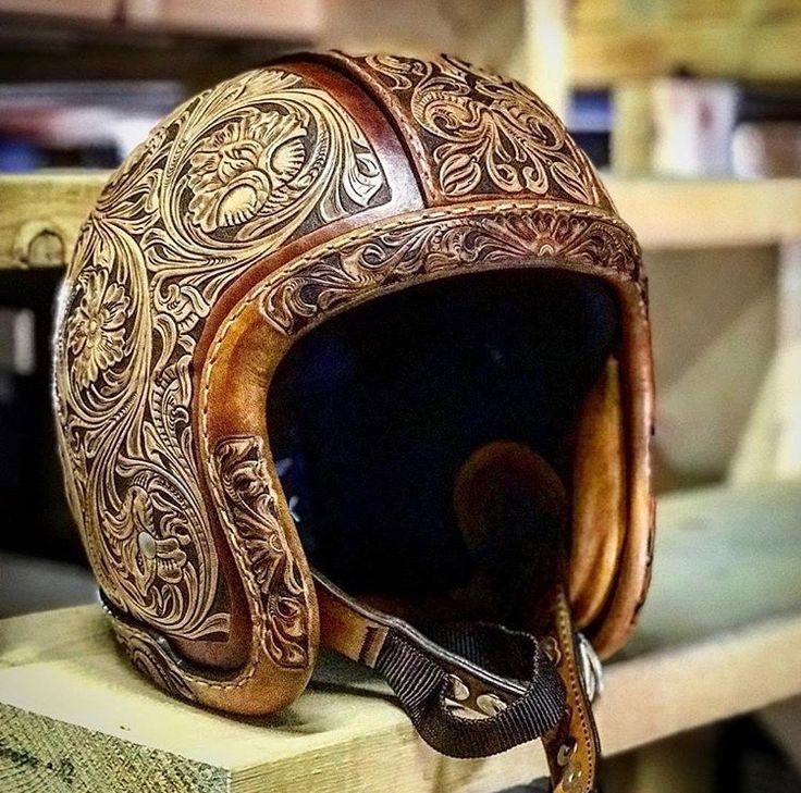 Western Style Tooled Cowhide Embossed Custom Motorcycle Helmet