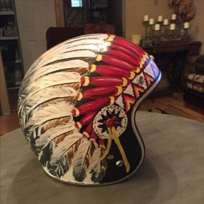 Native American Style Feather Headdress Painted Biker Open Face Helmet
