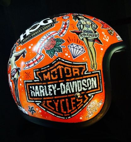 Old School Tattoo Style Pin-up Girl Orange Open Face Helmet