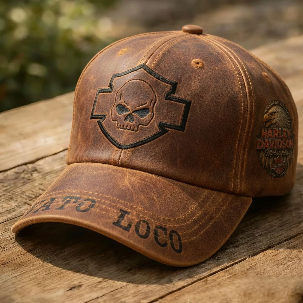 Vintage Distressed Faux Leather Biker Style Men's Baseball Hat