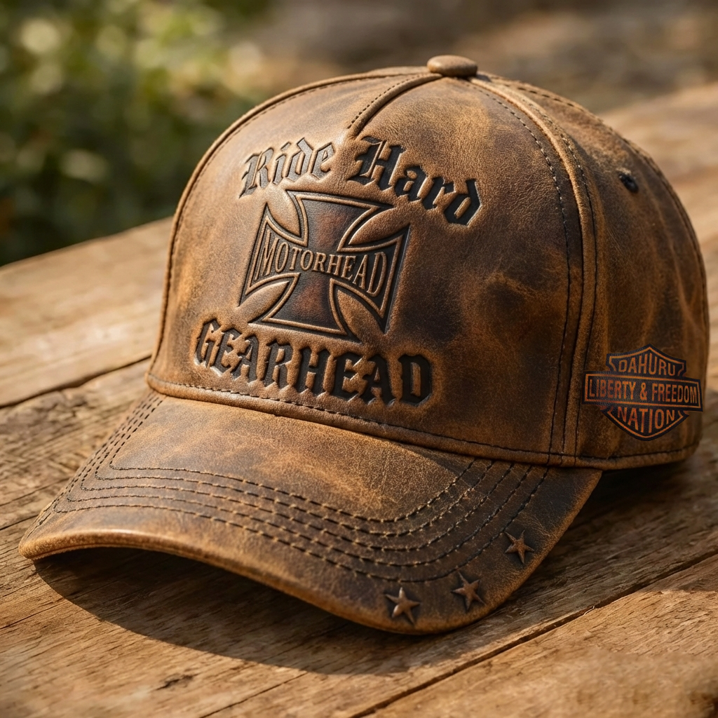 Vintage Distressed Faux Leather Biker Style Men's Baseball Hat