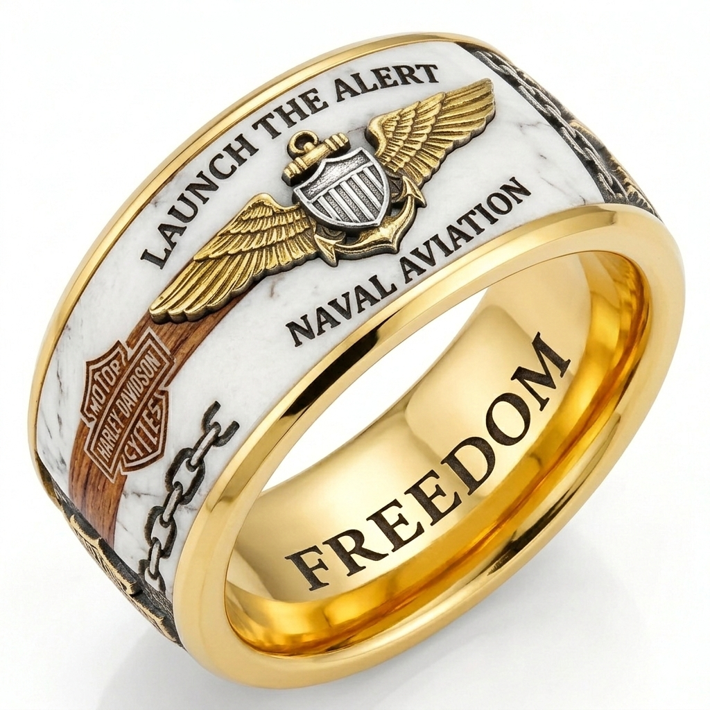 Military Aviation Launch Alert Gold Tone Naval Veteran Ring