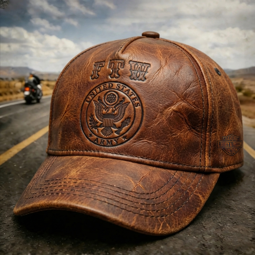 Vintage Distressed Faux Leather Biker Style Men's Baseball Hat