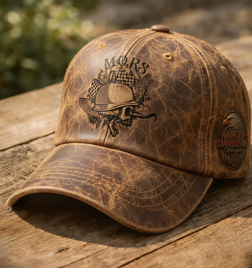 Vintage Distressed Faux Leather Biker Style Men's Baseball Hat