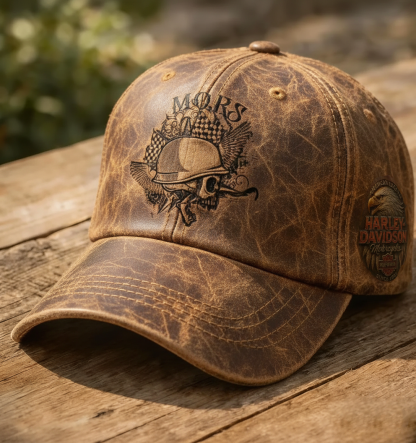 Vintage Distressed Faux Leather Biker Style Men's Baseball Hat