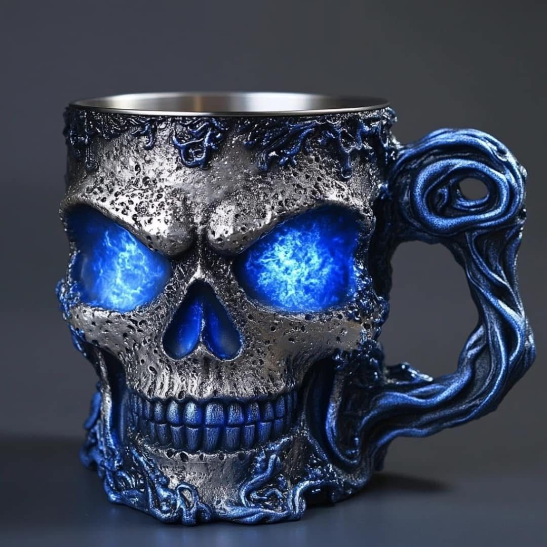Glowing Blue Eyes Skull Gothic Necromancer Coffee Mug