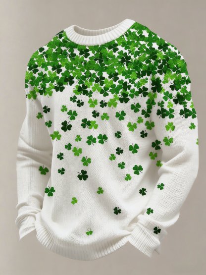 Men'S St. Patrick'S Day Shamrock Art Print Knit Sweater