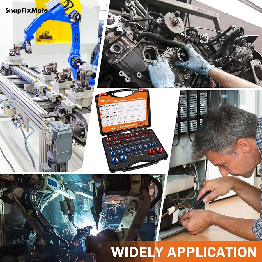 Snapfixmate 44PCS Nut and Bolt Thread Checker - Comprehensive Bolt Size and Thread Gauge Tool, Inch & Metric Sizes, with Handy Tool Box, Excellent for Home Garages and Car Repairs