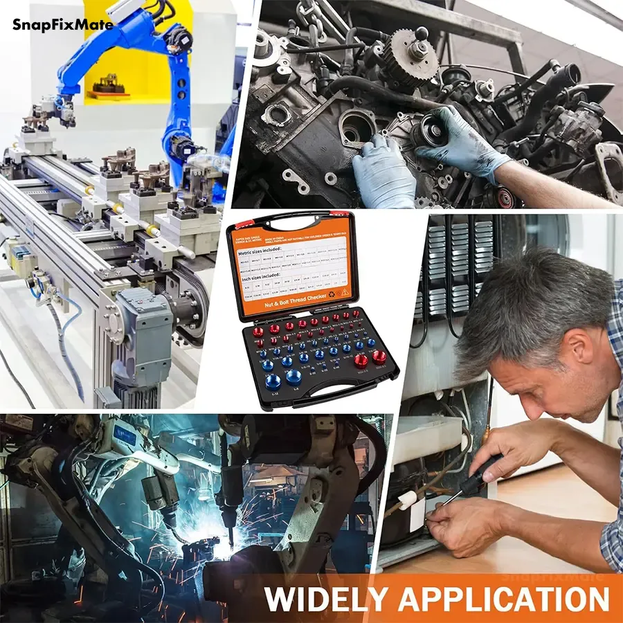 Snapfixmate 44PCS Nut and Bolt Thread Checker - Comprehensive Bolt Size and Thread Gauge Tool, Inch & Metric Sizes, with Handy Tool Box, Excellent for Home Garages and Car Repairs