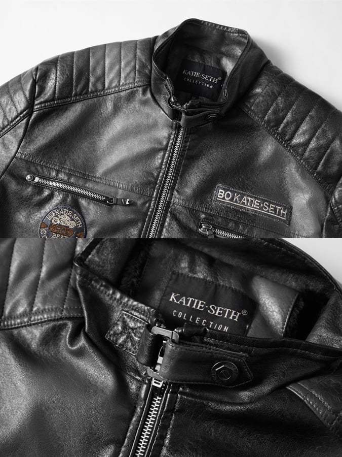 (Inner Pocket Design) Men's Retro Motorcycle Washed Leather Stand-Up Collar Jacket