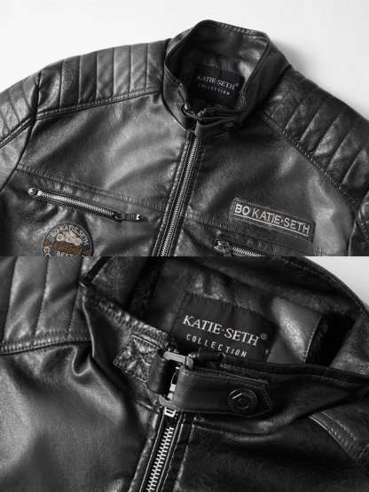 (Inner Pocket Design) Men's Retro Motorcycle Washed Leather Stand-Up Collar Jacket