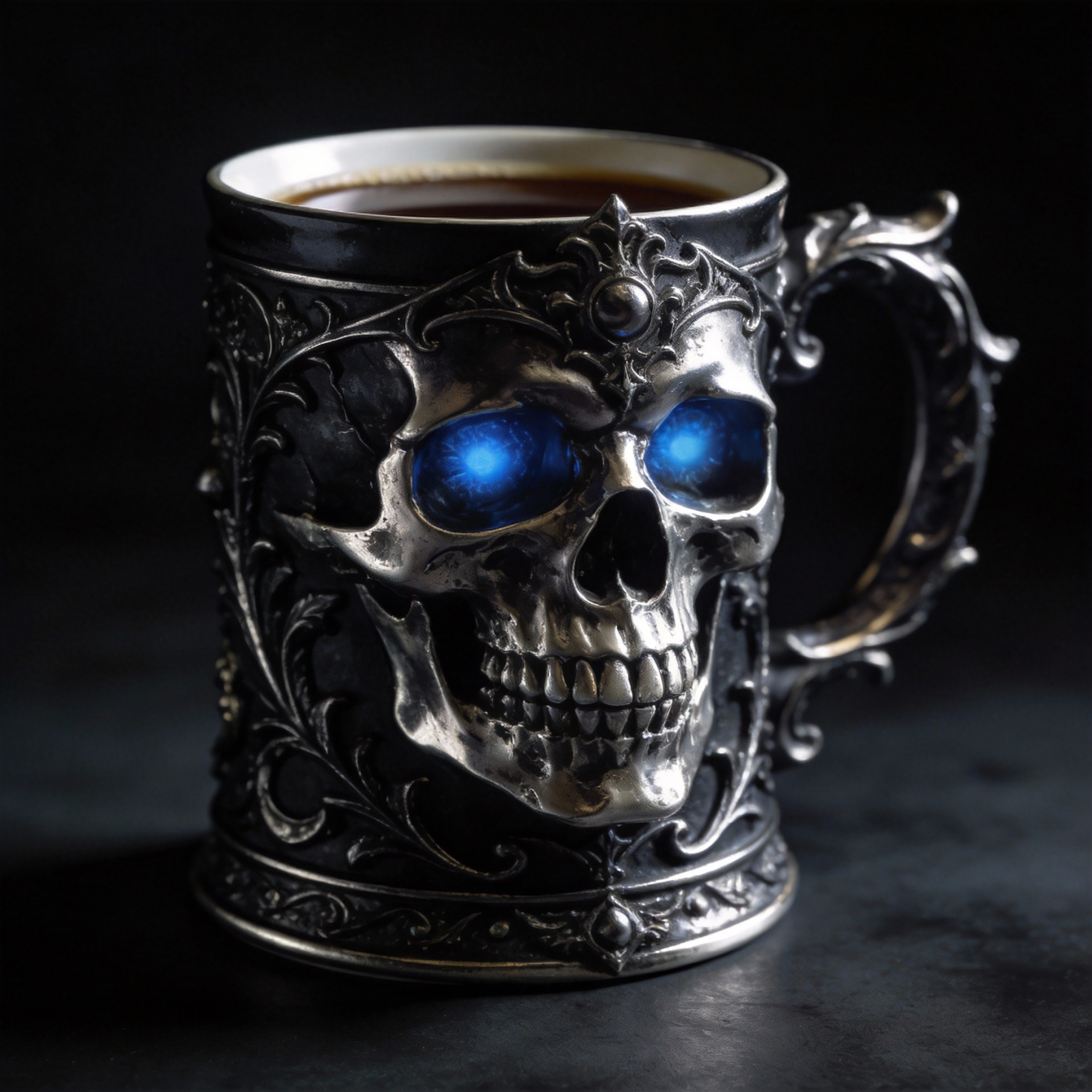 Gothic Skull Mug with Blue Eyes – Dark Fantasy Drinkware