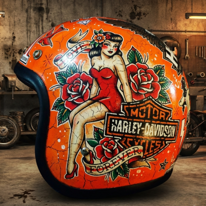 Vintage Rock Culture Distressed Graphics Open Face Motorcycle Helmet