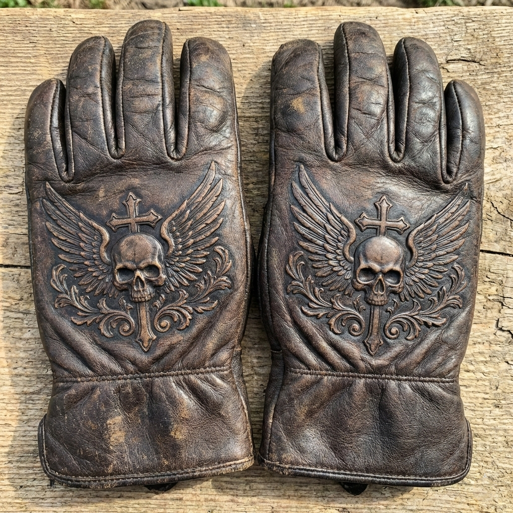 Vintage Style Gothic Pattern Motorcycle Riding Gloves