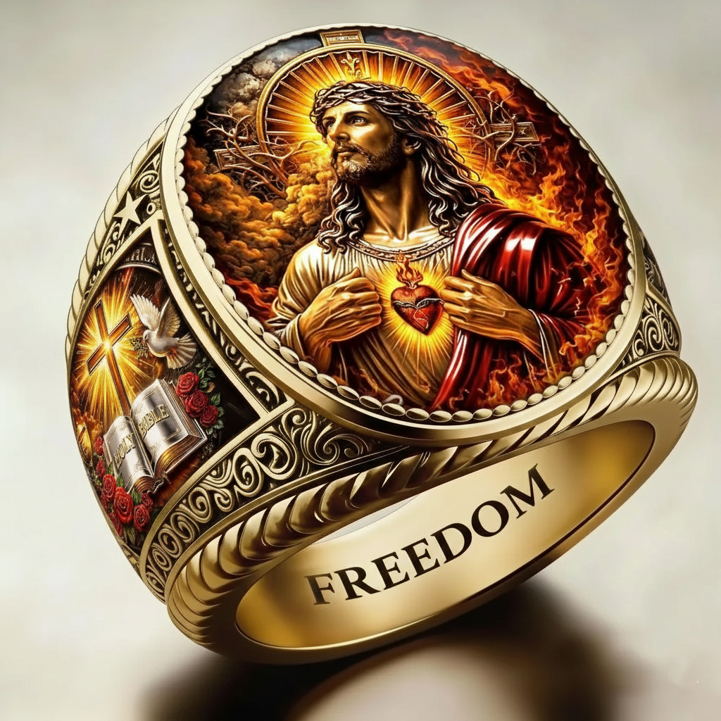 Christian style Jesus pattern ring