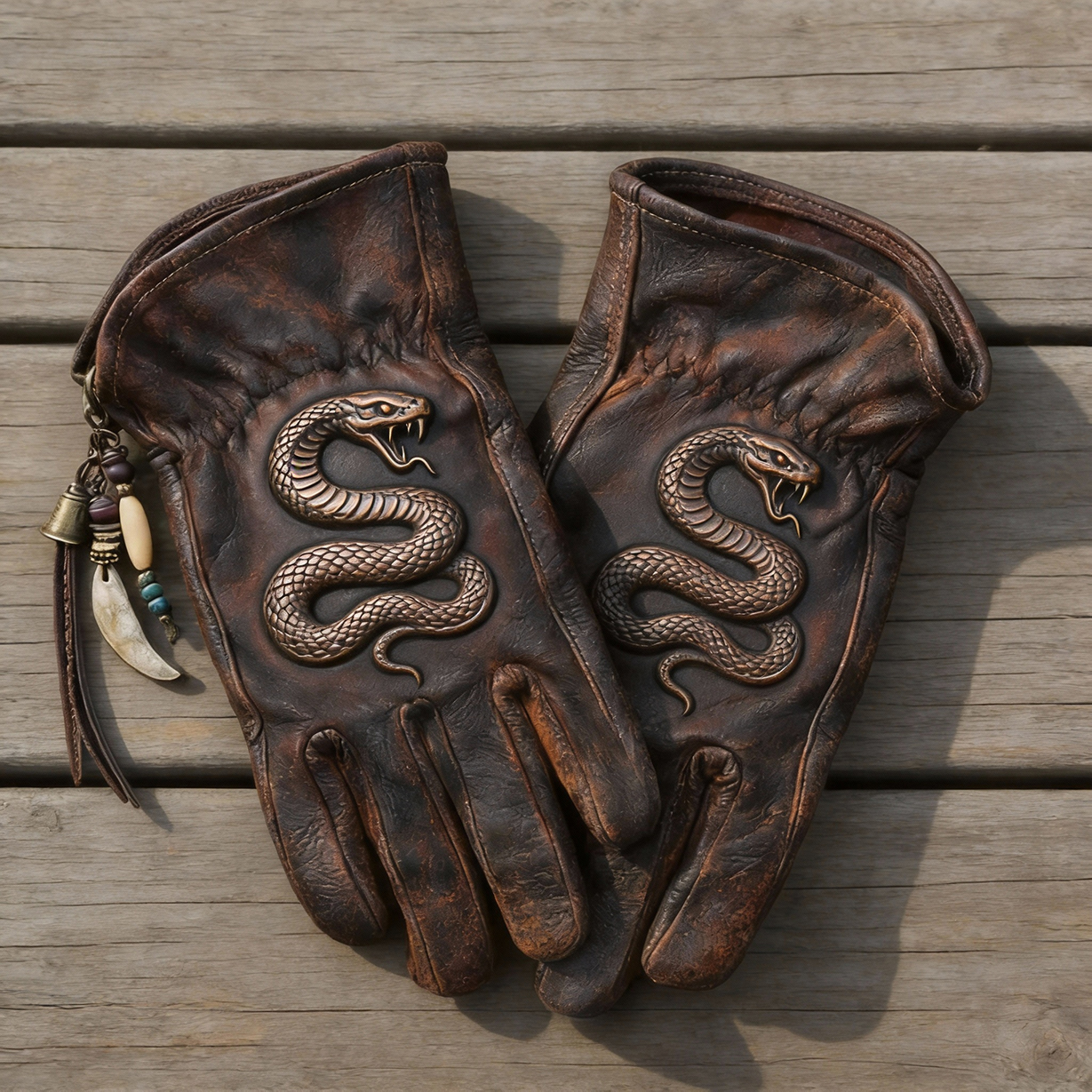 Rattle Shadow Graphic Distressed Leather Gloves