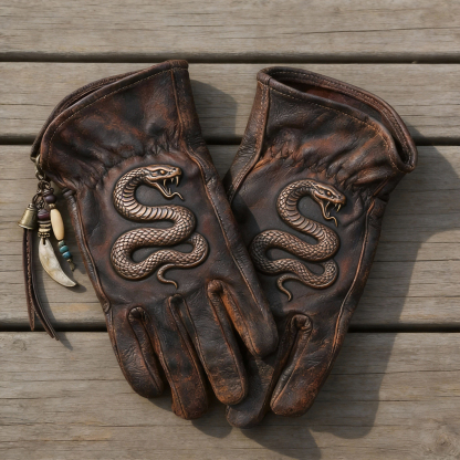 Rattle Shadow Graphic Distressed Leather Gloves