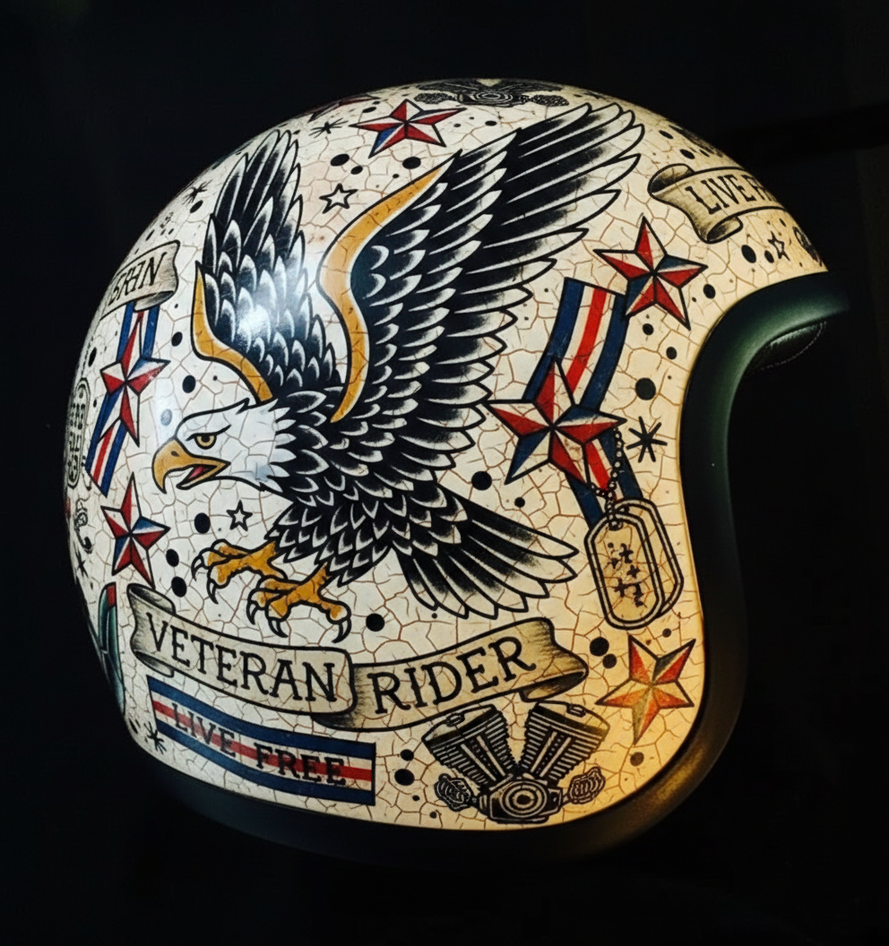 Vintage Rock Culture Distressed Graphics Open Face Motorcycle Helmet