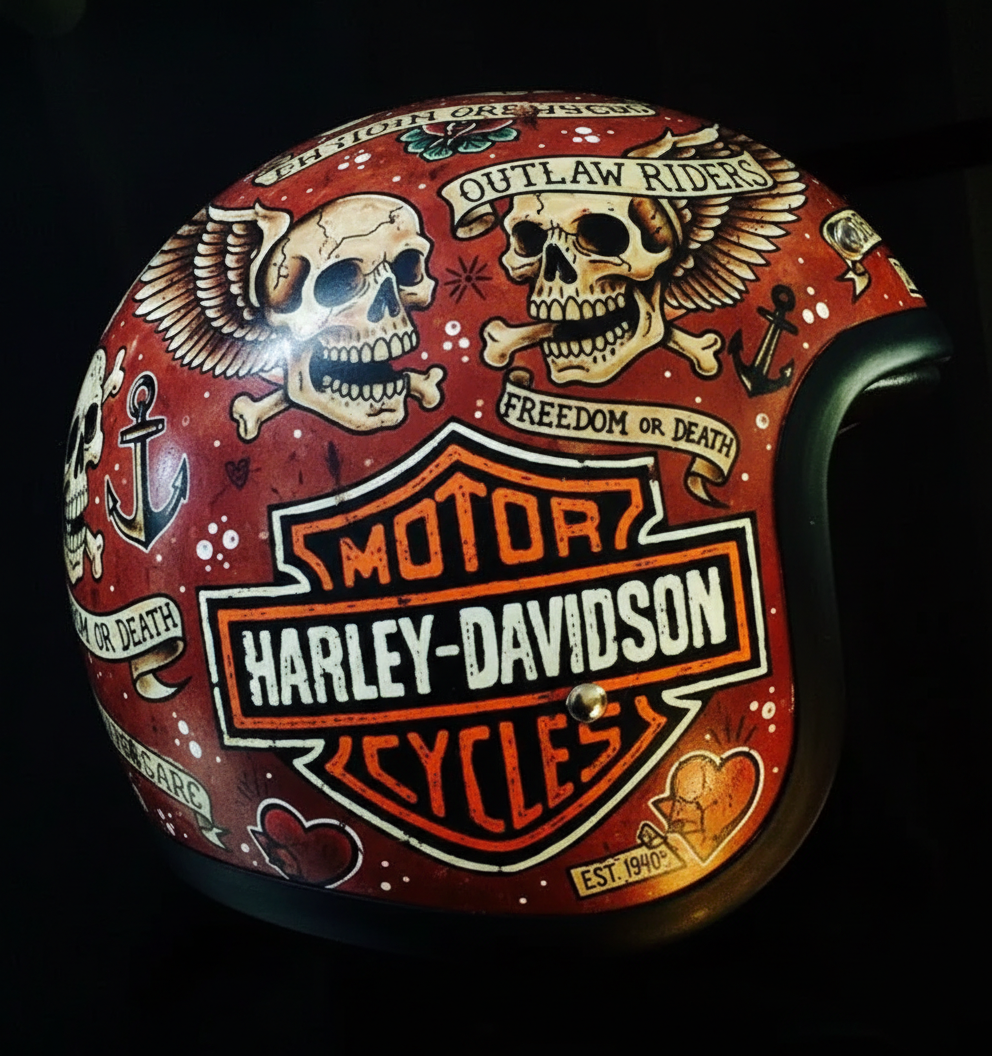 Vintage Rock Culture Distressed Graphics Open Face Motorcycle Helmet