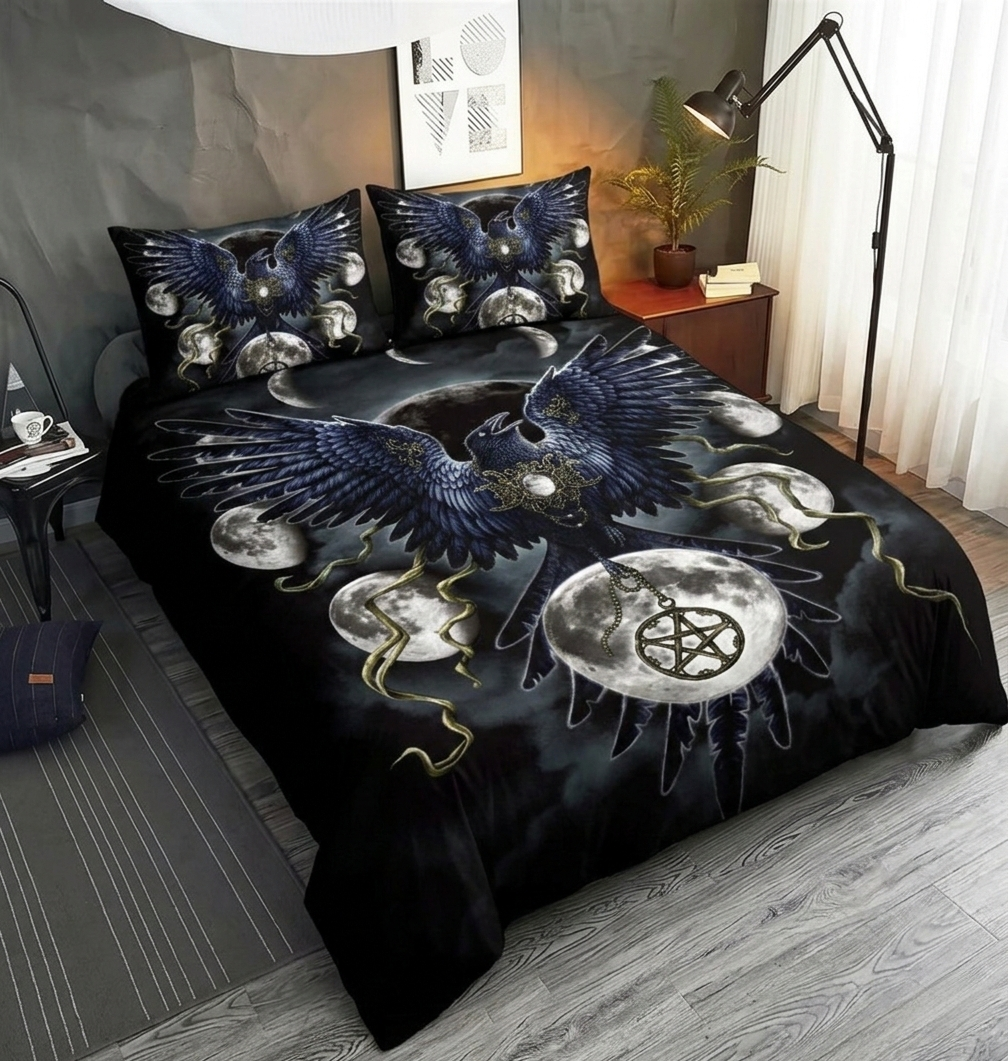 Retro Harley-Davidson style pattern 3-Piece Quilted Bedding Set