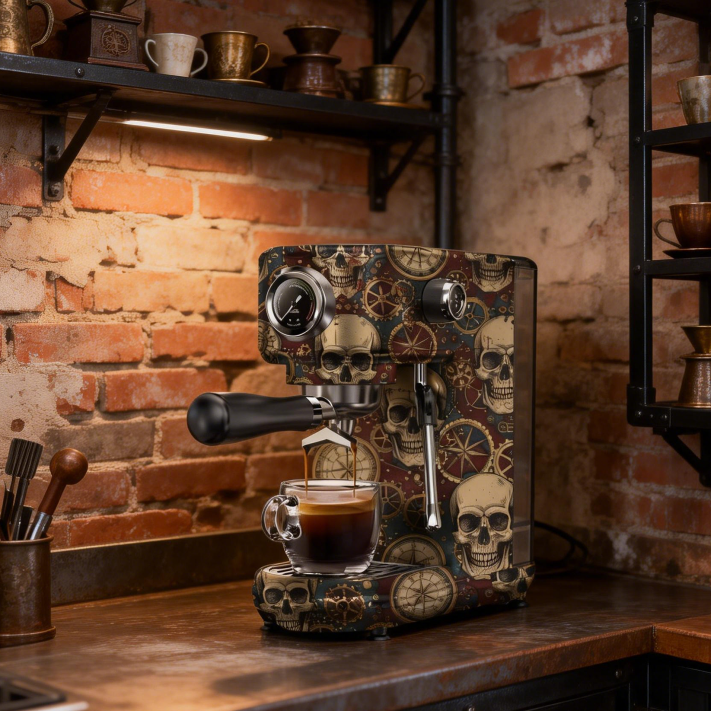 Gothic Skull Pattern Espresso Machine