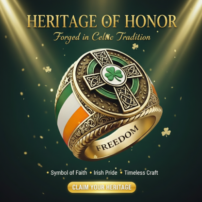 Irish Celtic Lucky Shamrock Ring – Green Cross Memorial Edition 🍀