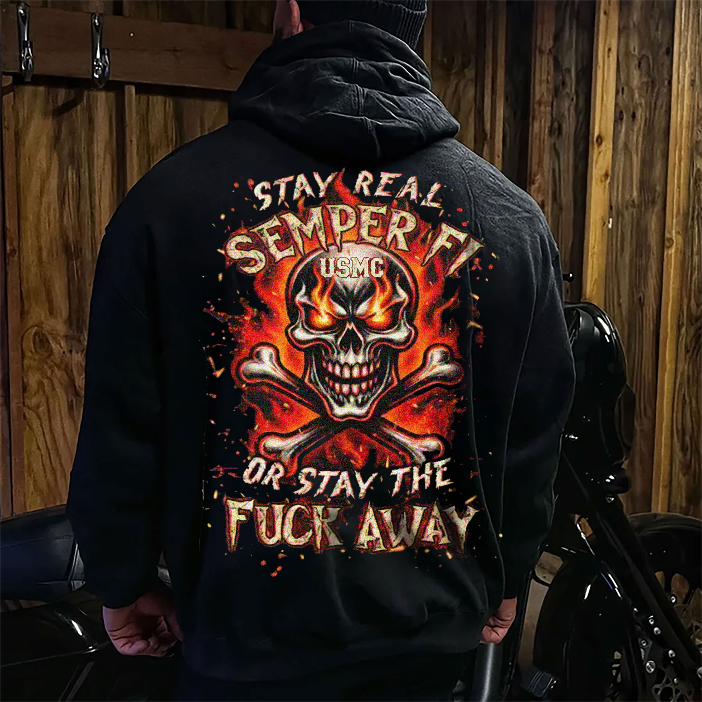 Semper Fidelis,  Burning Skull Hoodie – Vintage Military