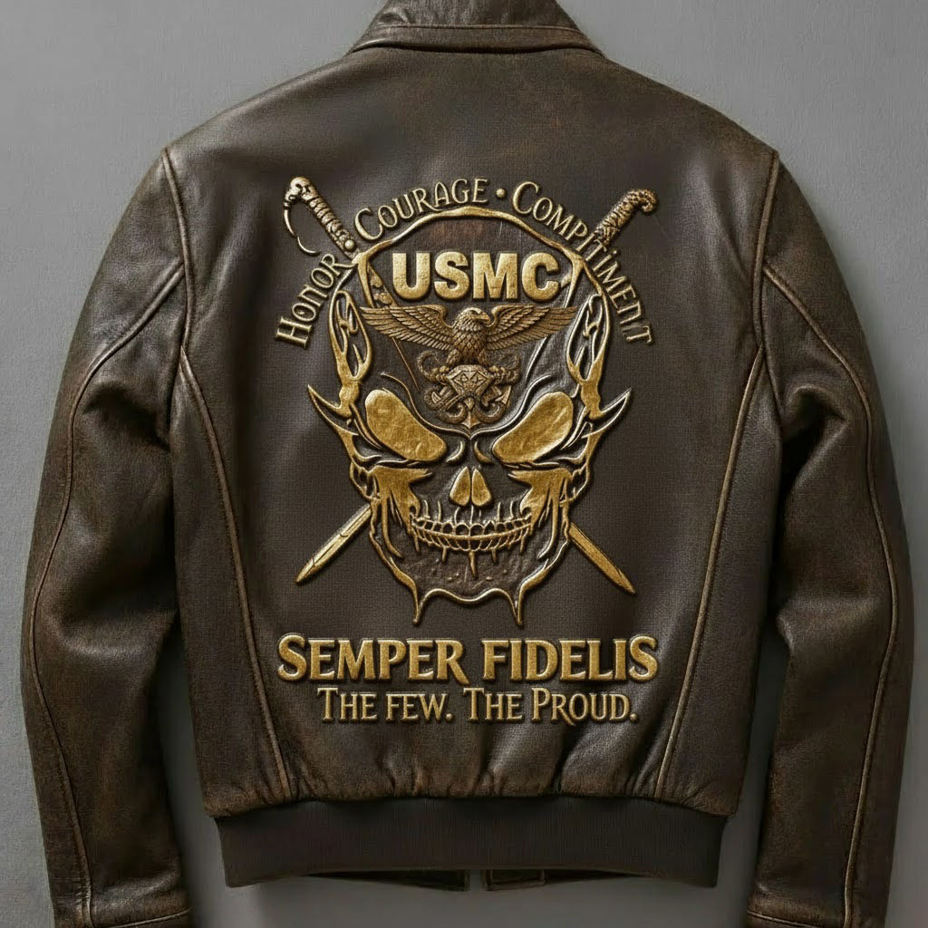 THE FEW. THE PROUD. Marine Corps Vintage Biker Leather Jacket