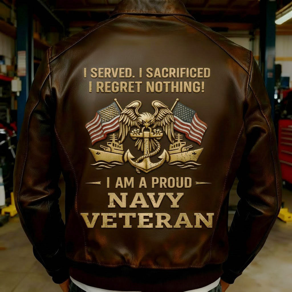  Veteran's Honor  Classic Vintage Navy Theme Leather Jacket