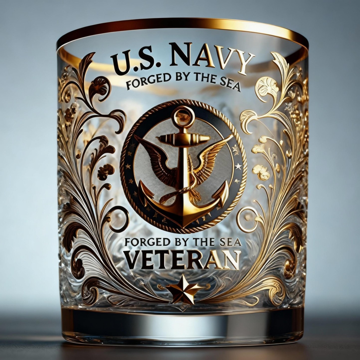 Navy Anchor & Eagle Veteran Glass – Honoring Strength and Service