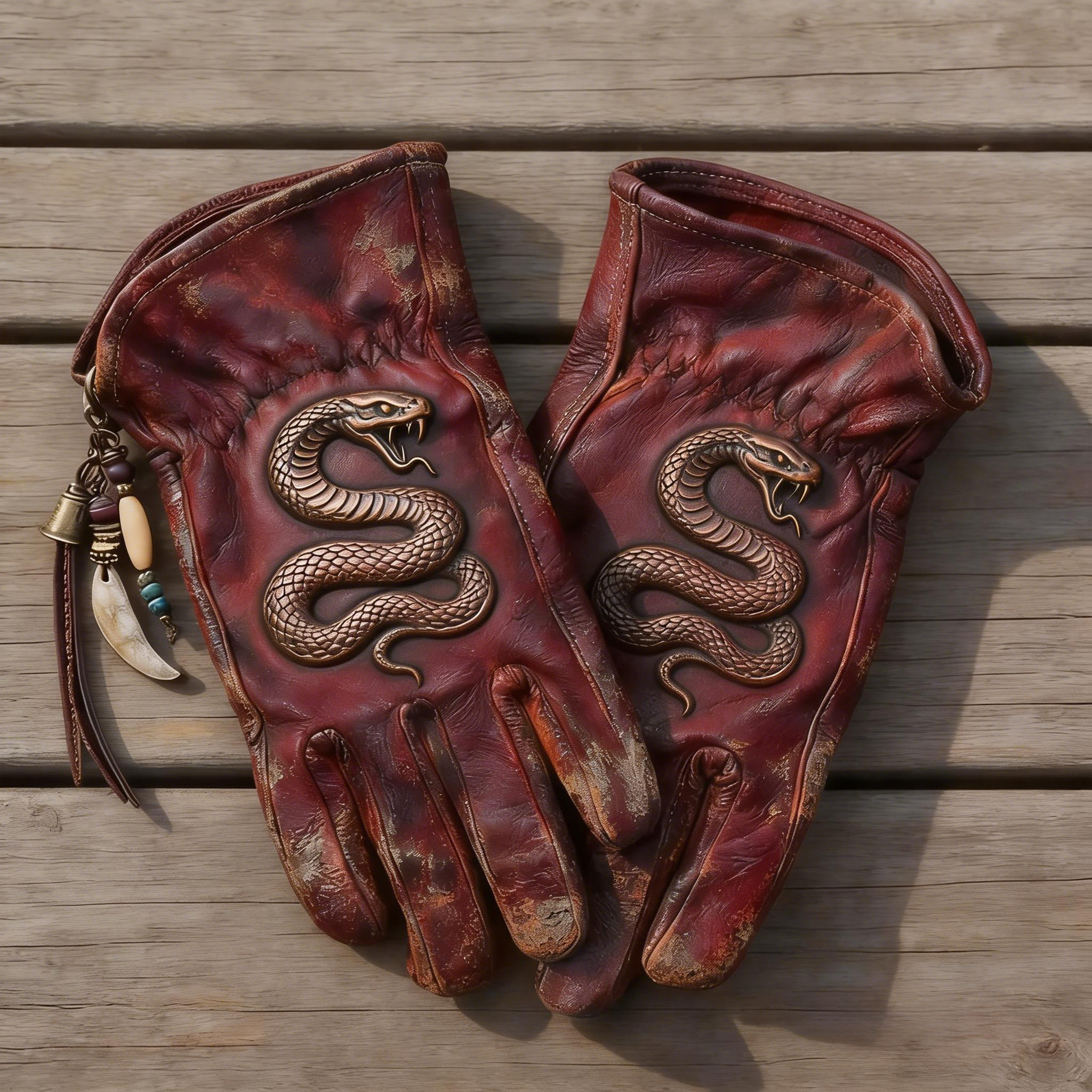 Rattle Shadow Graphic Distressed Leather Gloves
