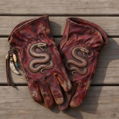 Rattle Shadow Graphic Distressed Leather Gloves