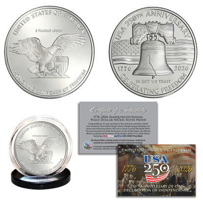 USA 250th Patriotic Bundle – Peace Coins & Independence $2 Bill