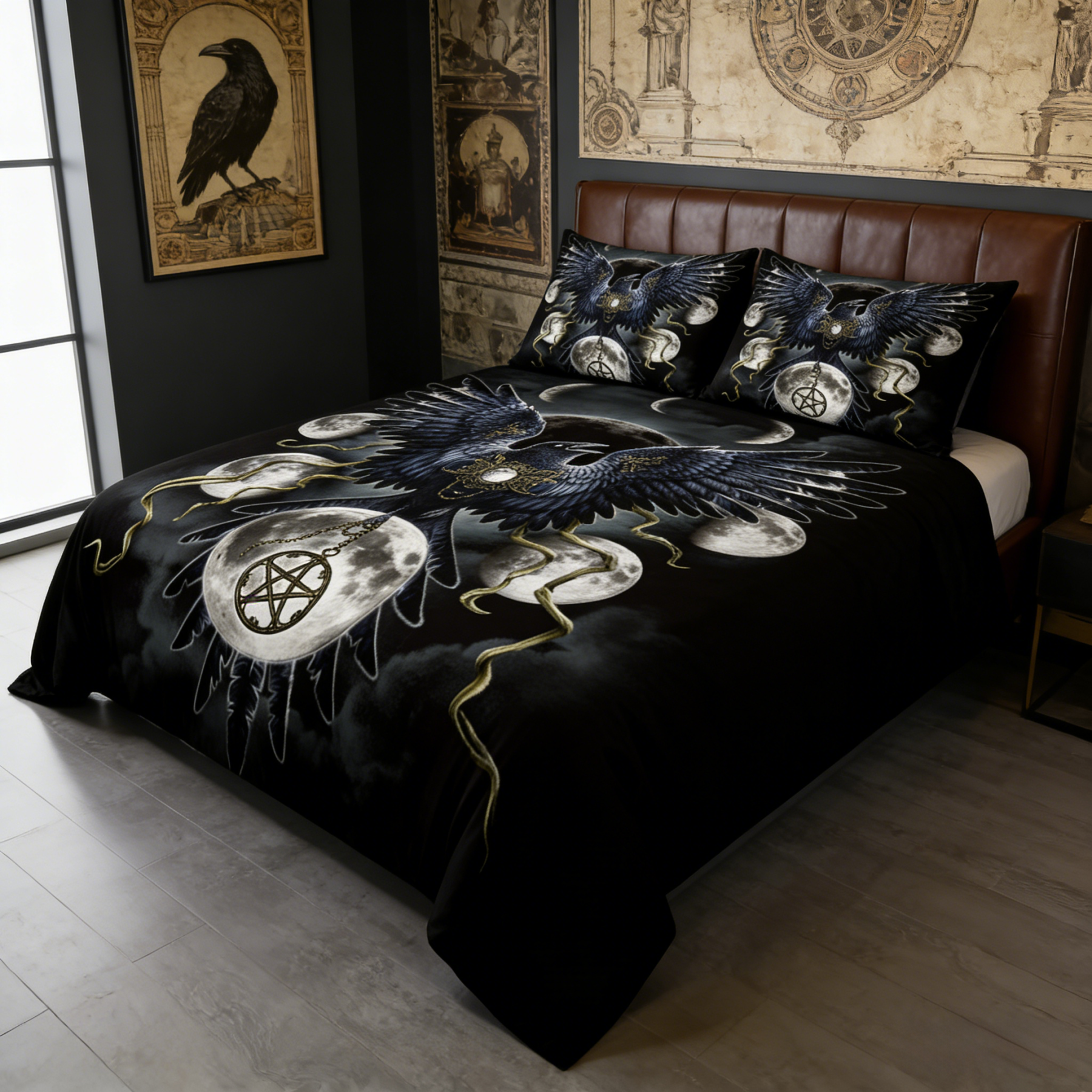 Retro Harley-Davidson style pattern 3-Piece Quilted Bedding Set