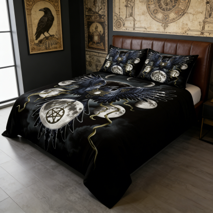 Retro Harley-Davidson style pattern 3-Piece Quilted Bedding Set