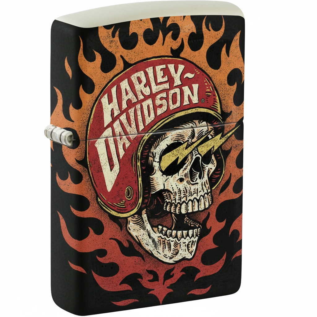 Vintage Retro Skull and Flames Design Windproof Refillable Lighter