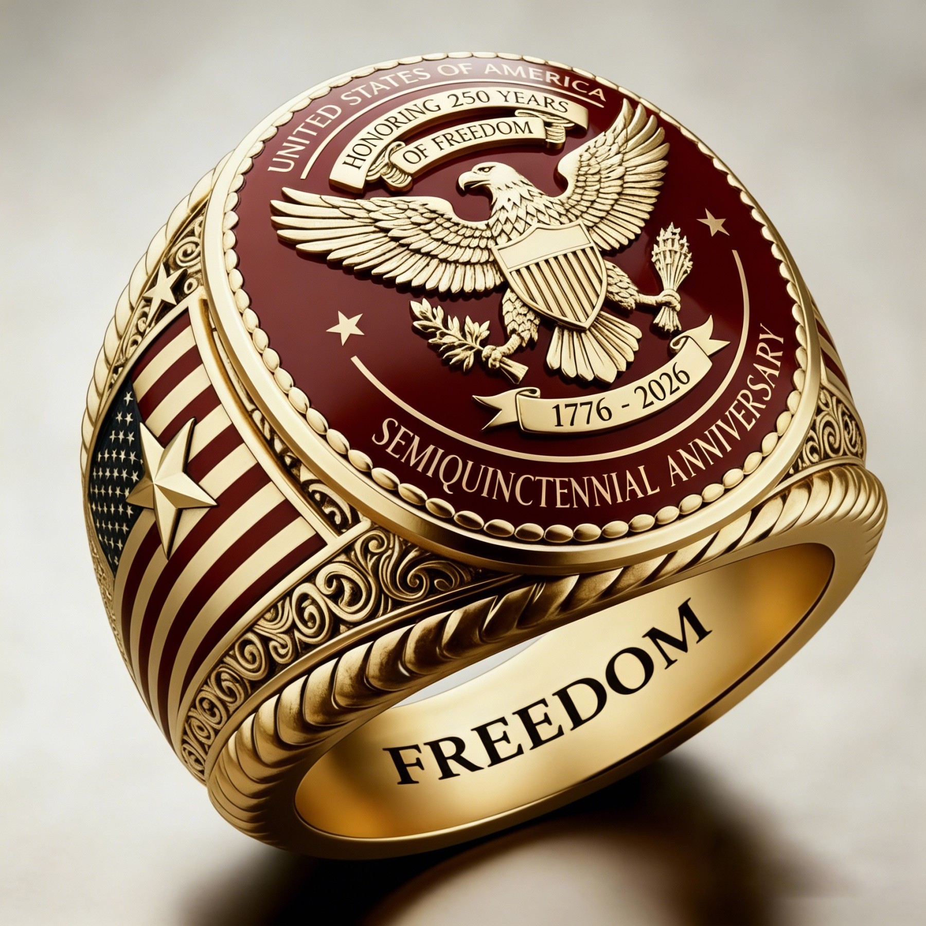 USA 250th Anniversary Eagle & Flag Ring 